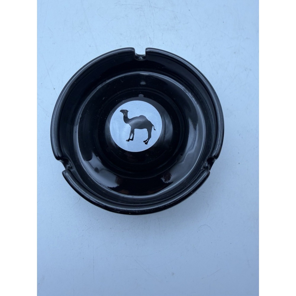 Vintage Rurto Black Ceramic Camel Ashtray 3 Rest Tobacco Cigar Cigarette Dish